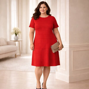 Spense Petite Knit Red A-Line Dress Size 14P EUC